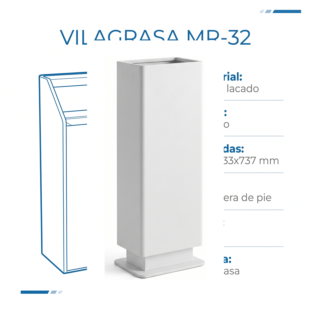 Papelera Exterior Vilagrasa MR-32 — 32 Blanco-Col.Papelera Pie 250X133X737 Mm