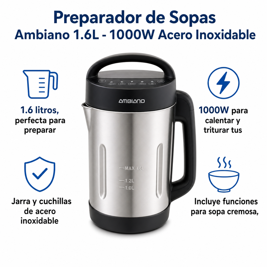 Preparador de Sopas Ambiano 1.6L - 1000W Acero Inoxidable