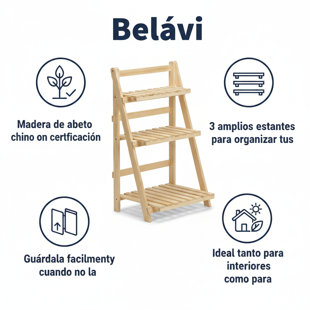 Estantería de Madera para Plantas 3 Niveles - Plegable | Belavi