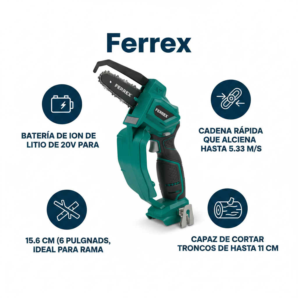 Mini Motosierra Compacta a Batería 20V (no incluye batería)- Poda y Jardín | Ferrex