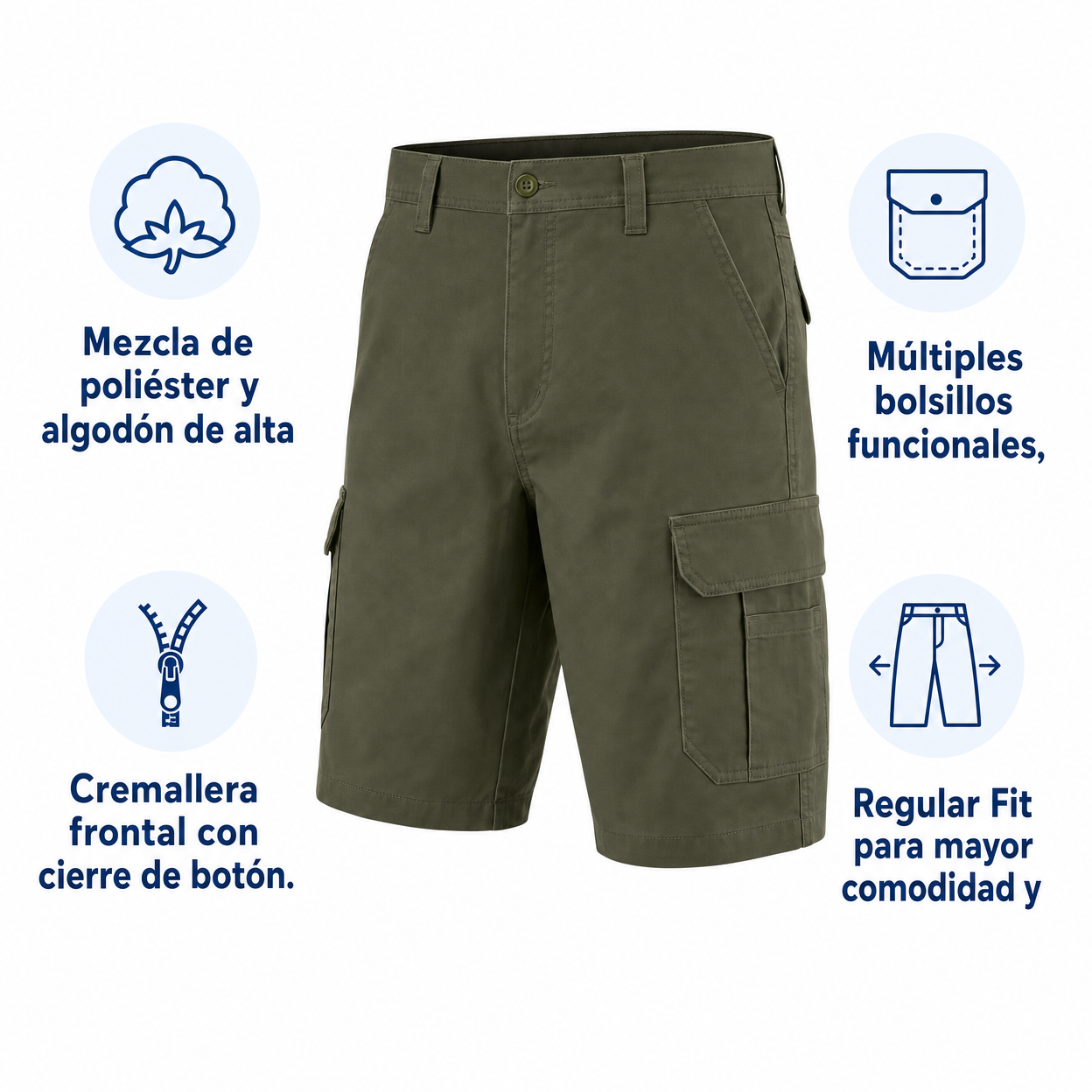 Short de Trabajo Cargo Verde Militar - Talla 56 Regular Fit | TopCraft Workwear