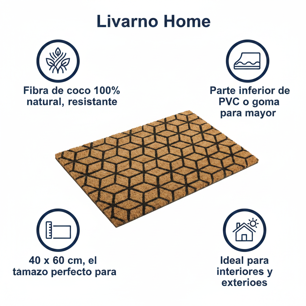 Felpudo de Fibra de Coco Natural 40x60 cm - 2 Diseños | Livarno Home