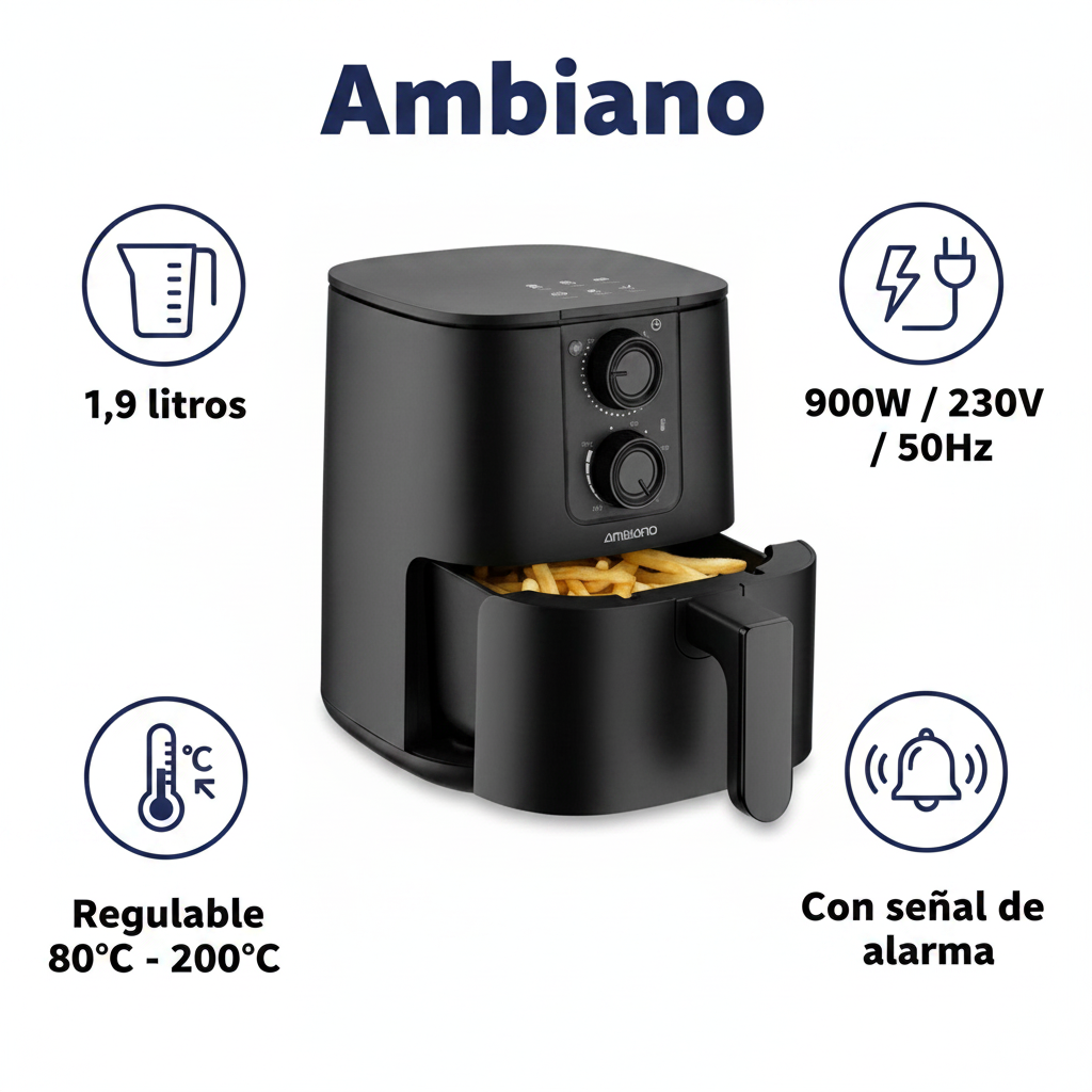 Mini Freidora de Aire Sin Aceite 1,9L 900W - Compacta | Ambiano