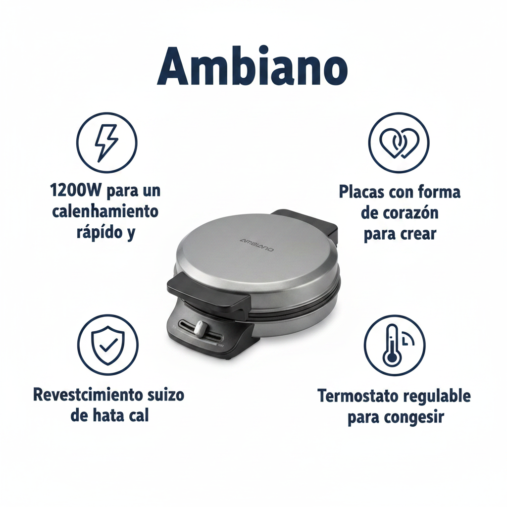 Gofrera con Forma de Corazón 1200W - Antiadherente ILAG Swiss | Ambiano
