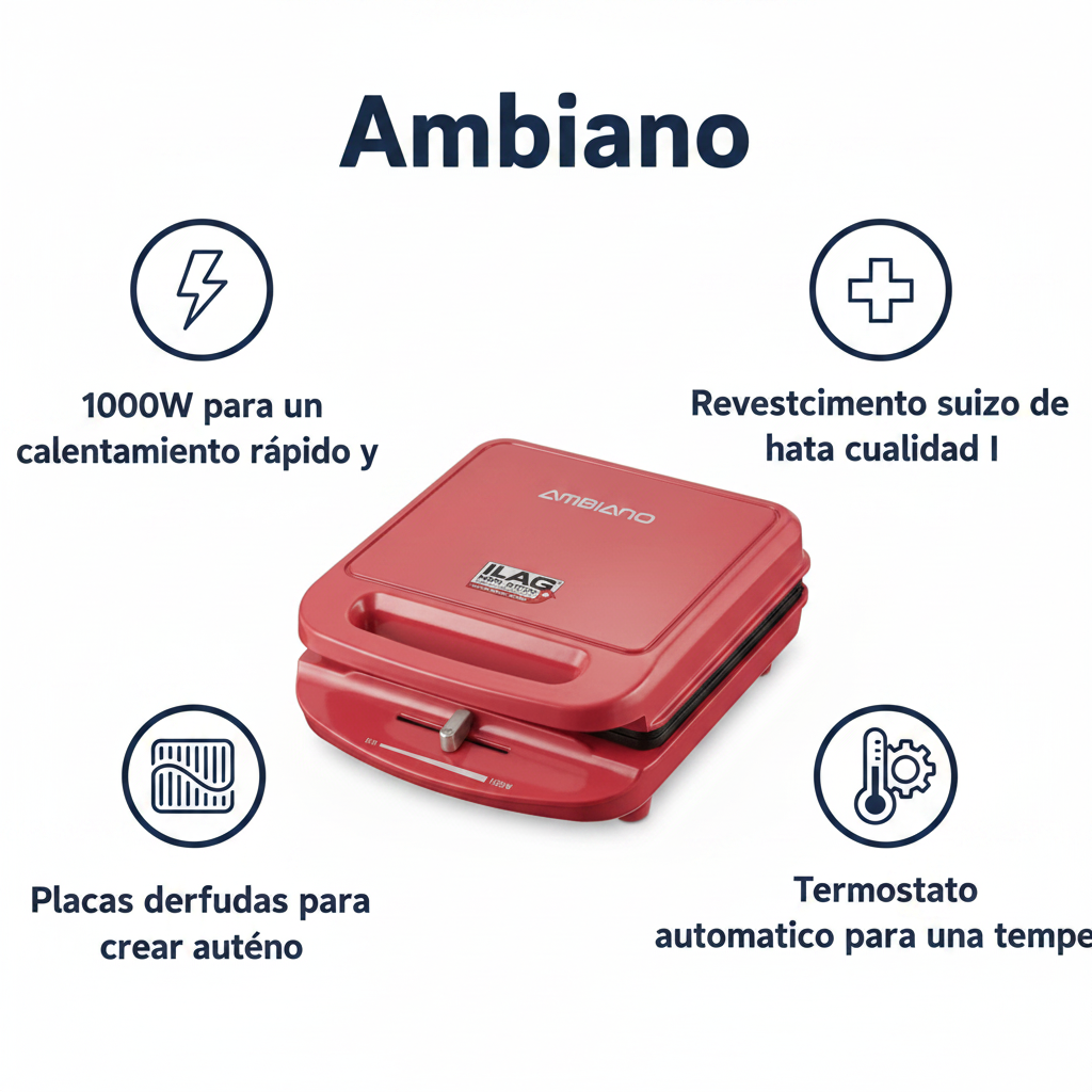 Gofrera para Gofres Belgas 1000W - Antiadherente ILAG | Ambiano