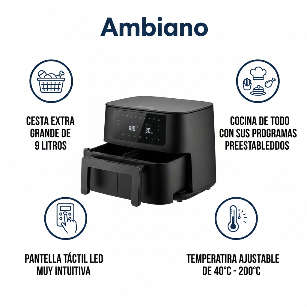 Freidora de Aire Kombi Zone 9L Doble Cesta - 10 Programas Digital | Ambiano