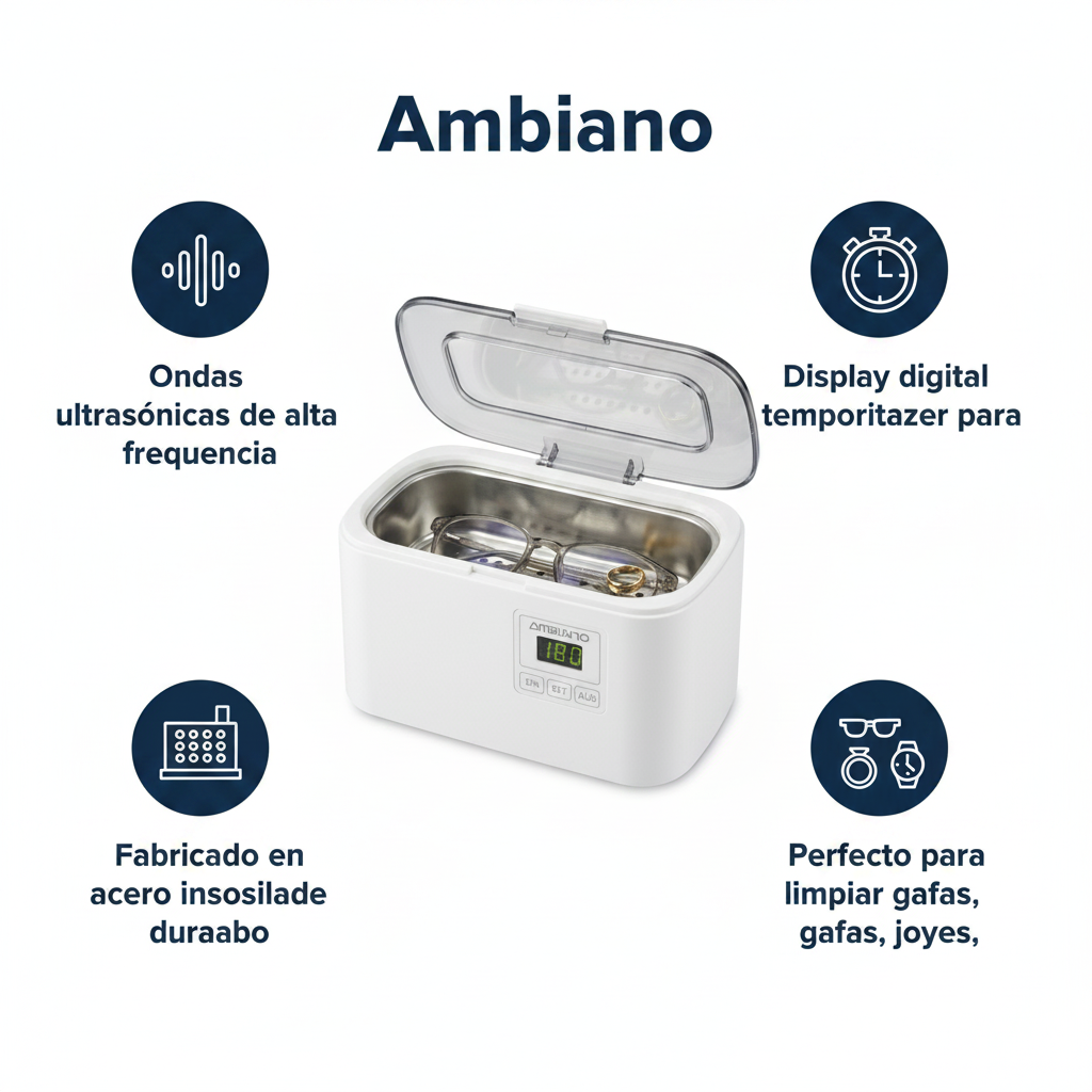 Limpiador Ultrasónico Digital - Gafas, Joyas y Relojes | Ambiano