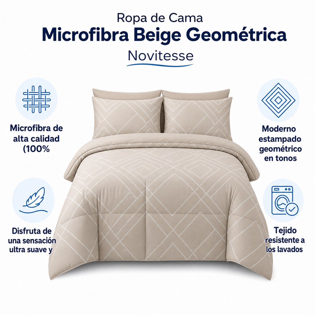 Ropa de Cama Microfibra Beige Geométrica Novitesse