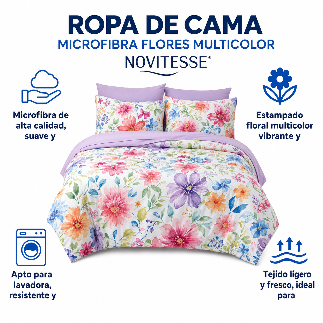 Ropa de Cama Microfibra Flores Multicolor Novitesse