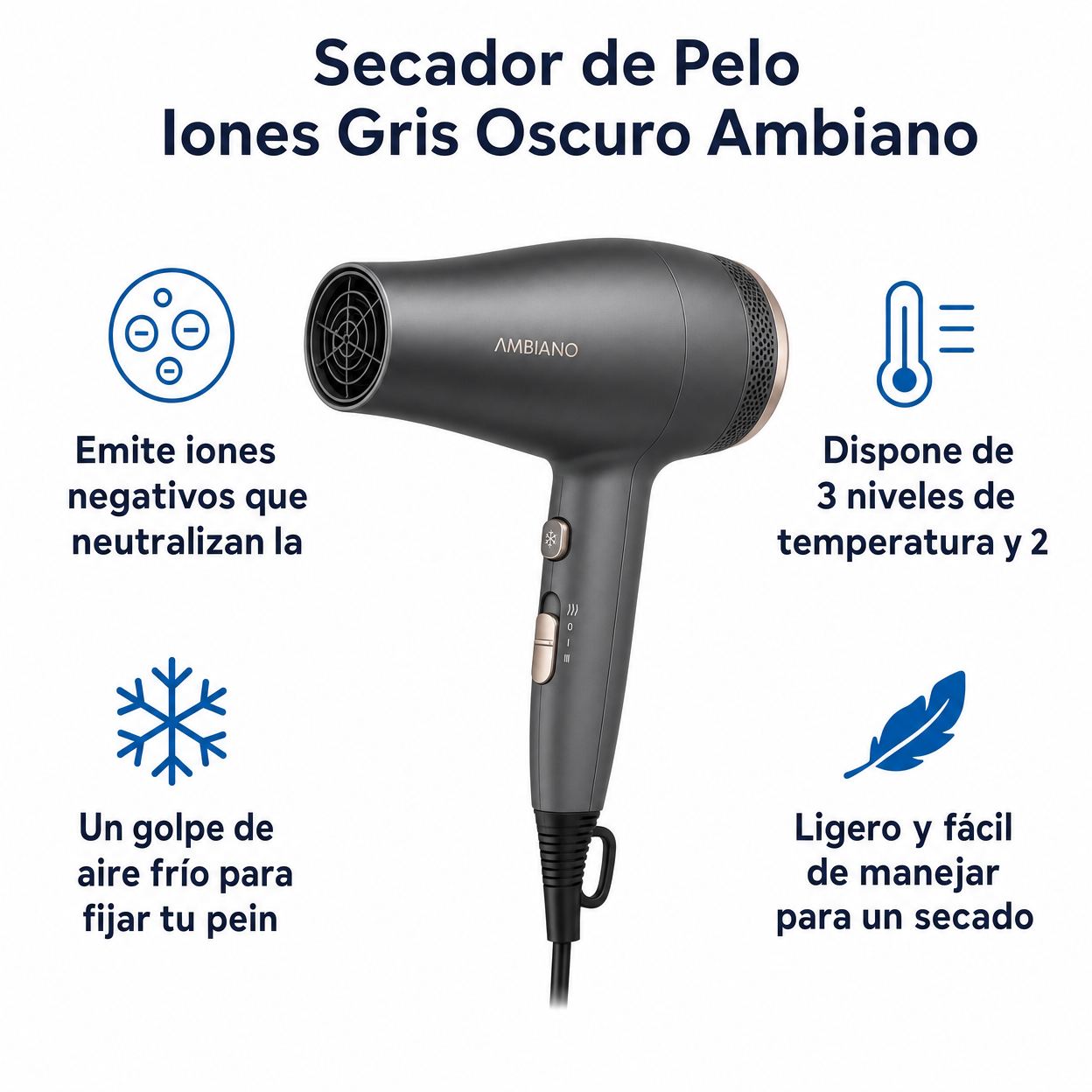 Secador de Pelo Iones Gris Oscuro Ambiano
