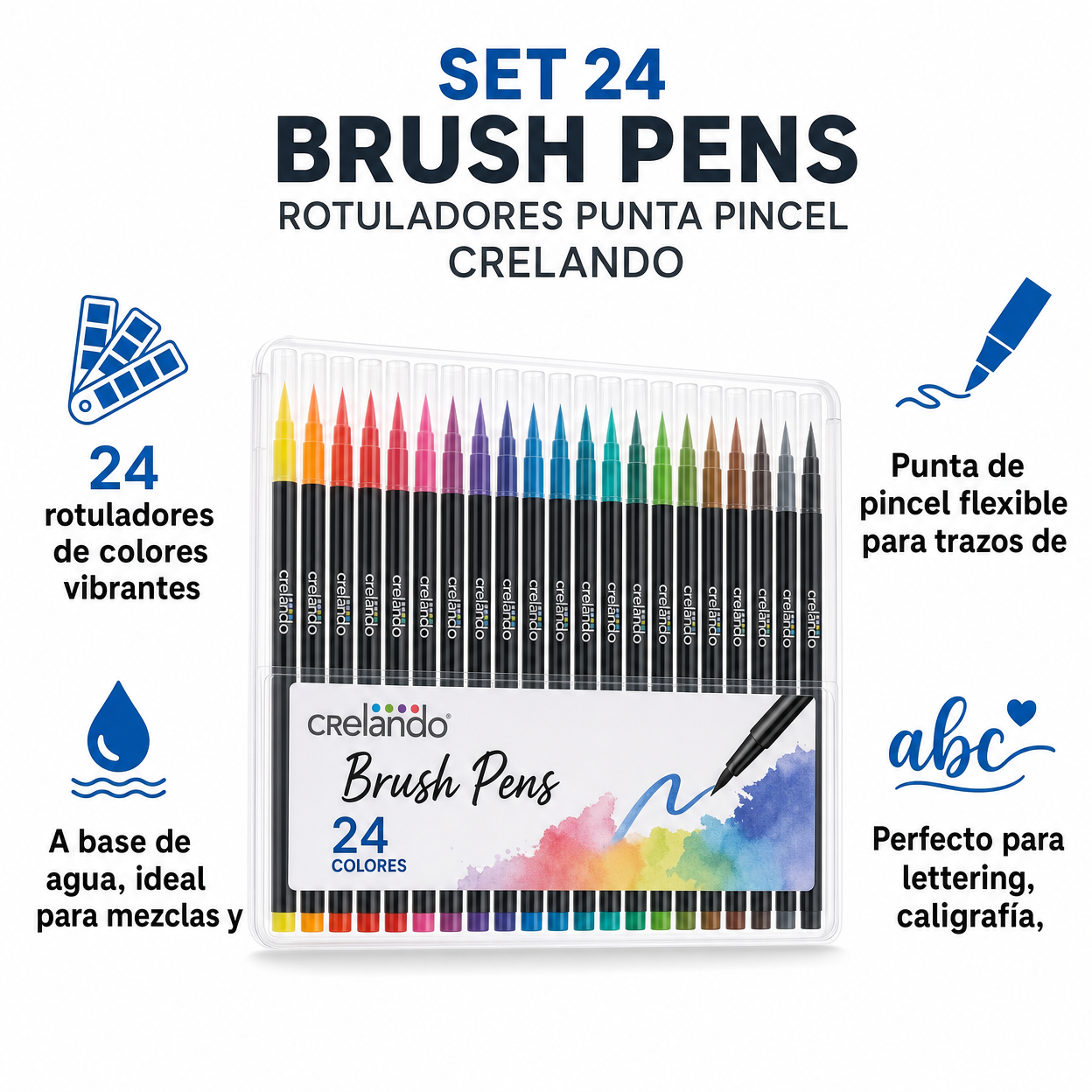 Set 24 Brush Pens Rotuladores Punta Pincel Crelando