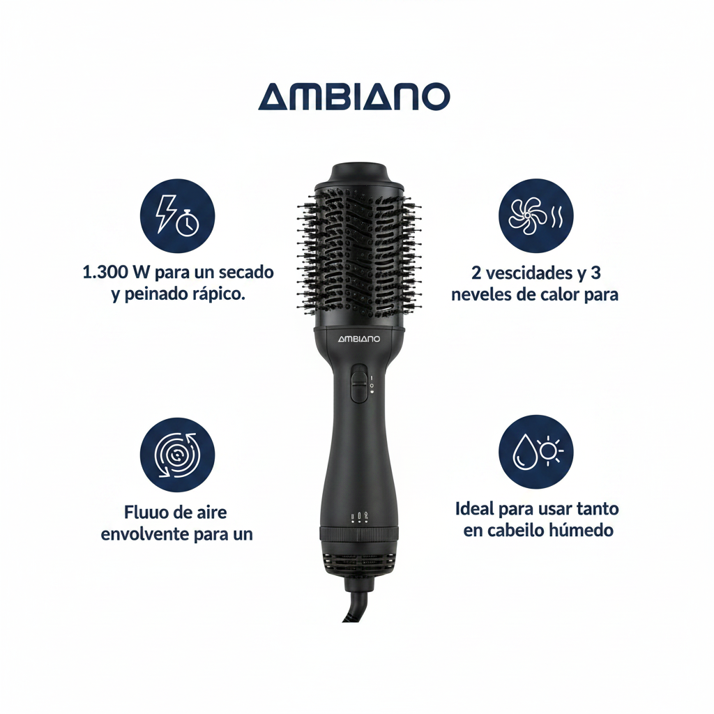 Cepillo de Aire Caliente Negro Ambiano