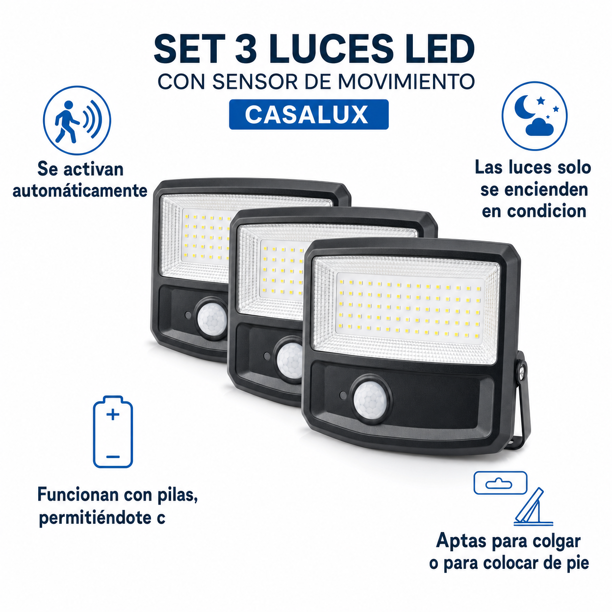 Set 3 Luces LED con Sensor de Movimiento Casalux