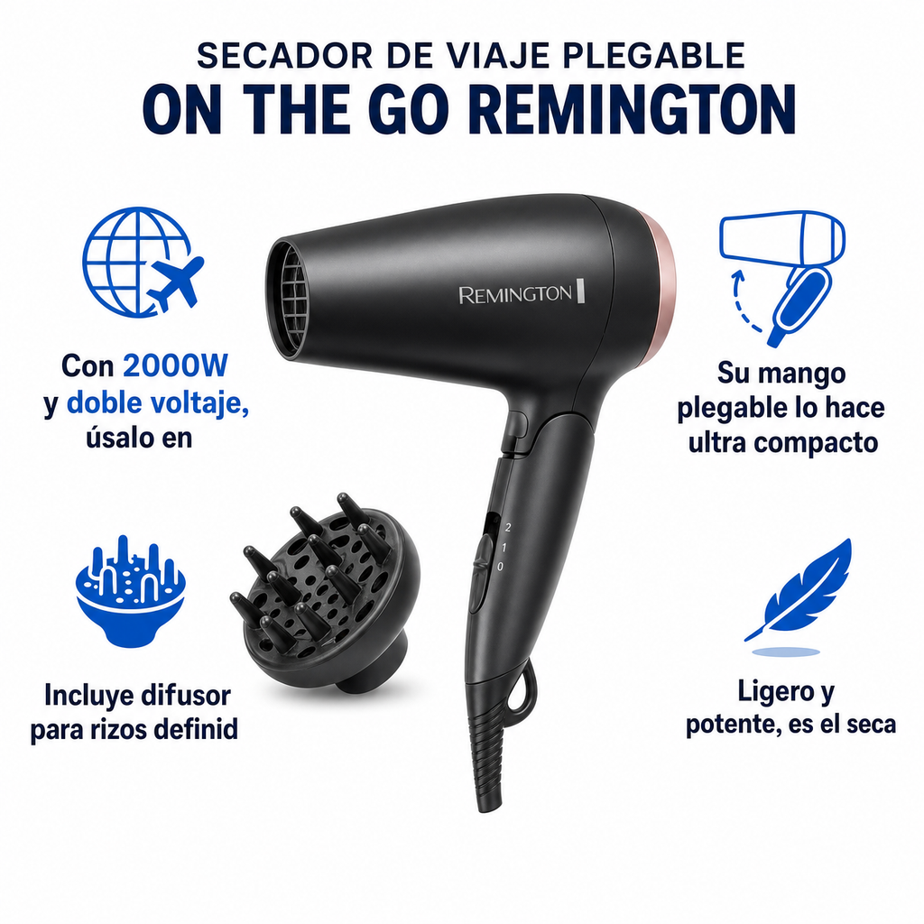 Secador de Viaje Plegable On The Go Remington