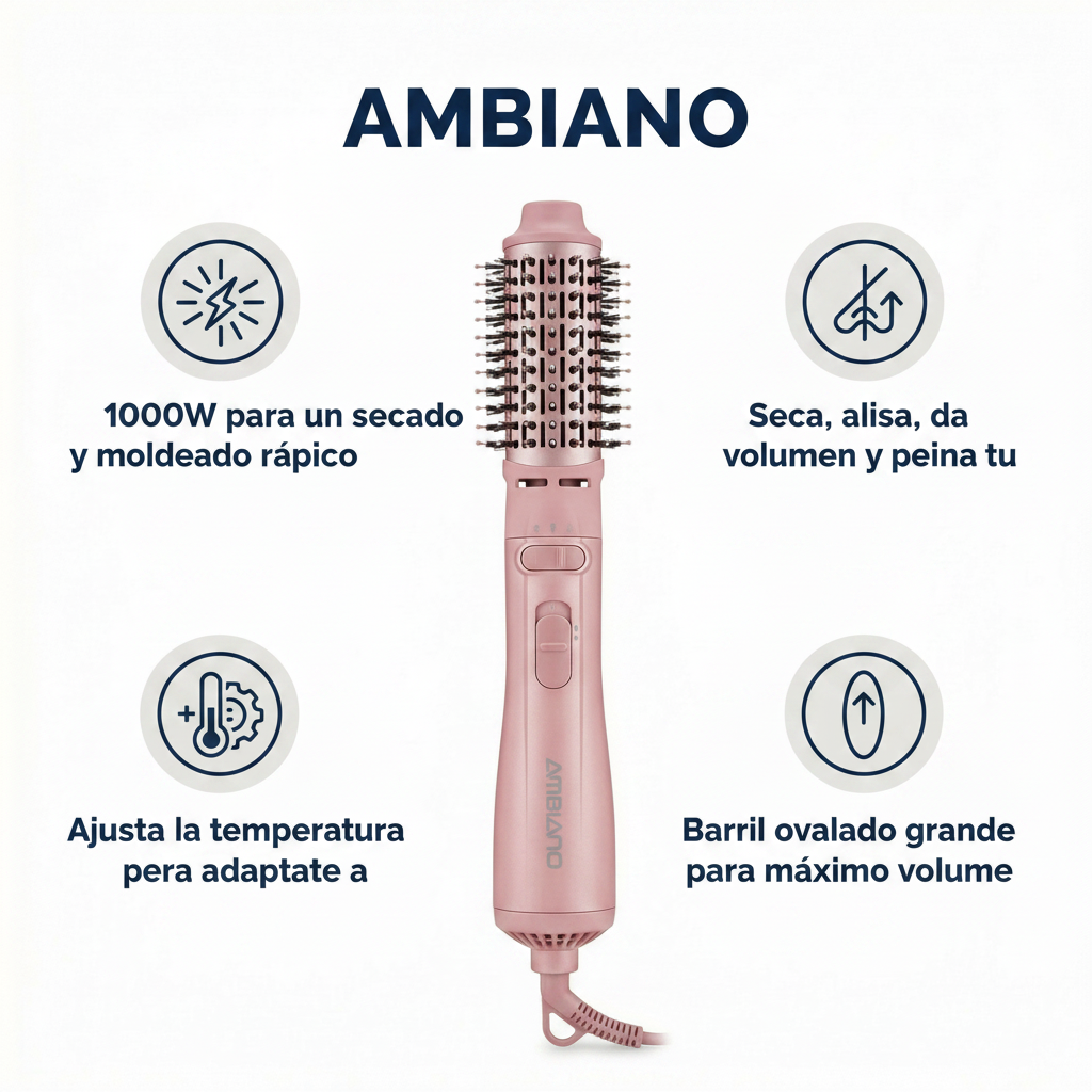 Cepillo de Aire Caliente Rosa Ambiano