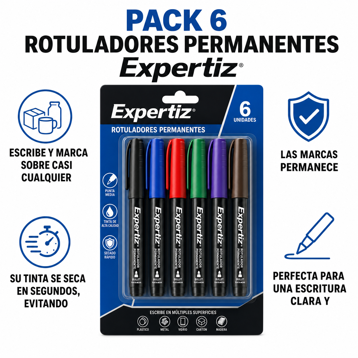 Pack 6 Rotuladores Permanentes Expertiz