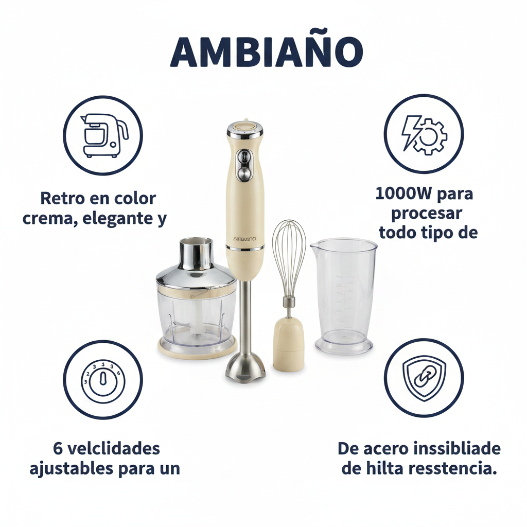 Batidora de Mano Retro Stabmixer Ambiano con Accesorios Crema