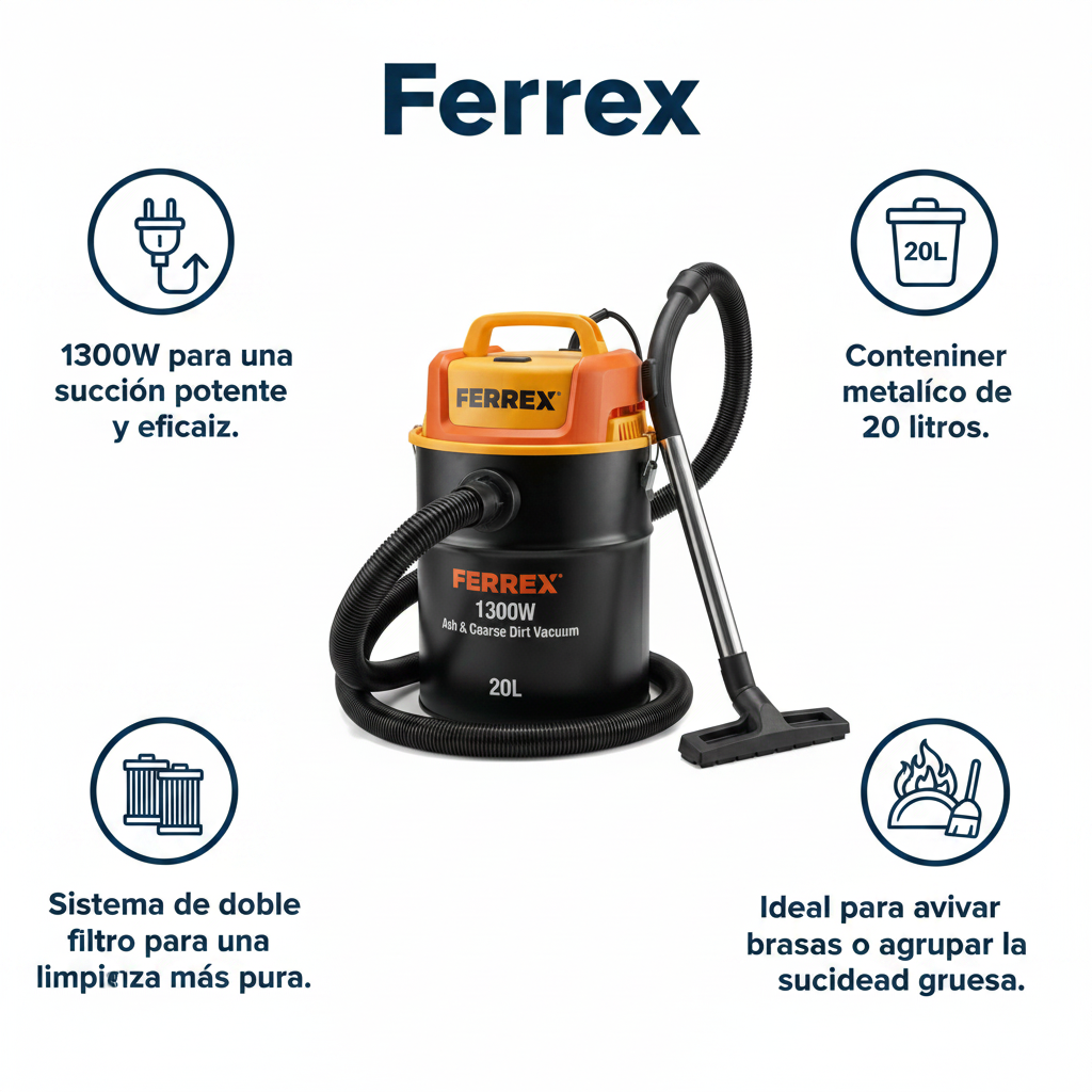 Aspirador de Cenizas y Suciedad Gruesa 1300W Ferrex