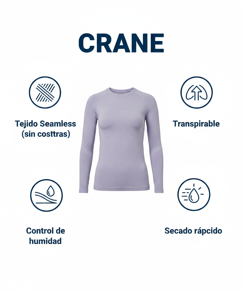 Camiseta Interior Térmica de Esquí Seamless Lila - Talla S (36/38) | Crane