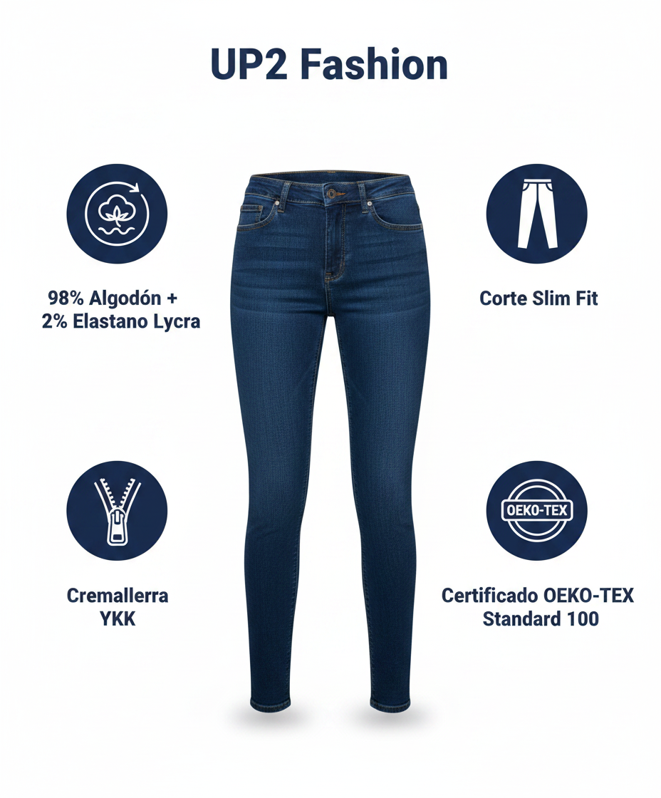 Vaquero Mujer Slim Fit Azul Oscuro - Talla 44 (XL) | UP2 Fashion