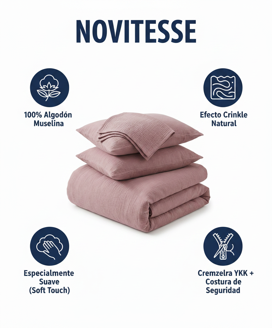 Juego Ropa de Cama Muselina Rosa 3 Piezas 200x220 cm | Novitesse