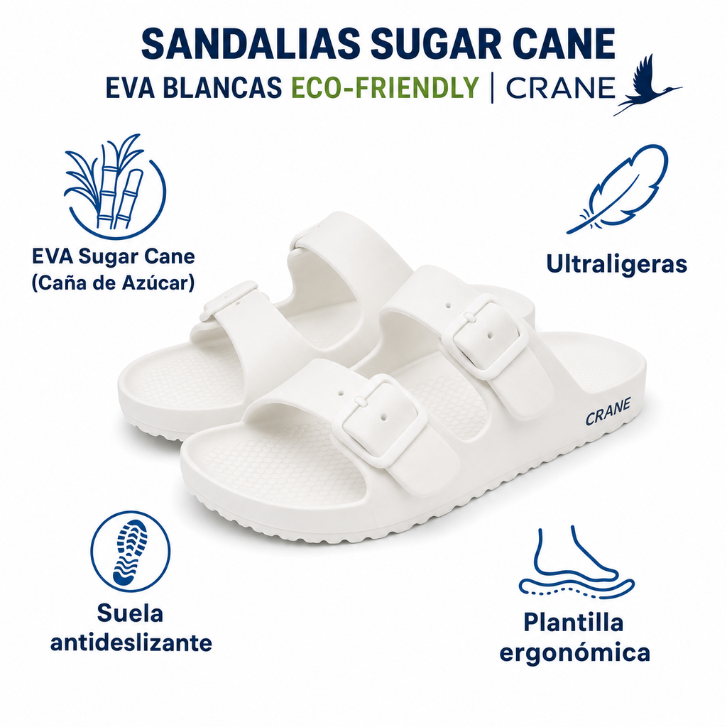 Sandalias Sugar Cane EVA Blancas Eco-Friendly | Crane