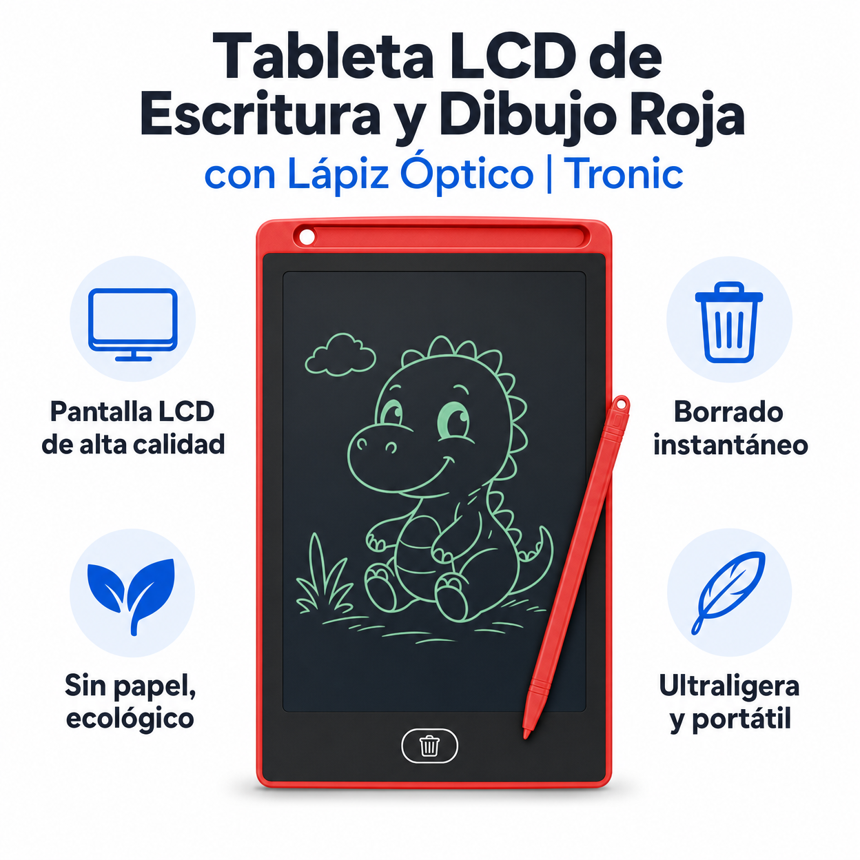 Tableta LCD de Escritura y Dibujo Roja con Lápiz Óptico | Tronic