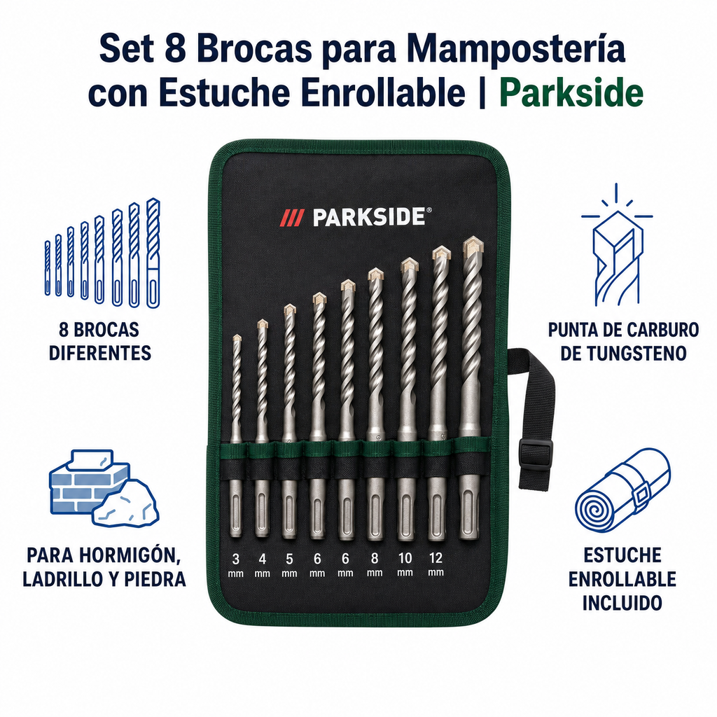 Set 8 Brocas para Mampostería con Estuche Enrollable | Parkside
