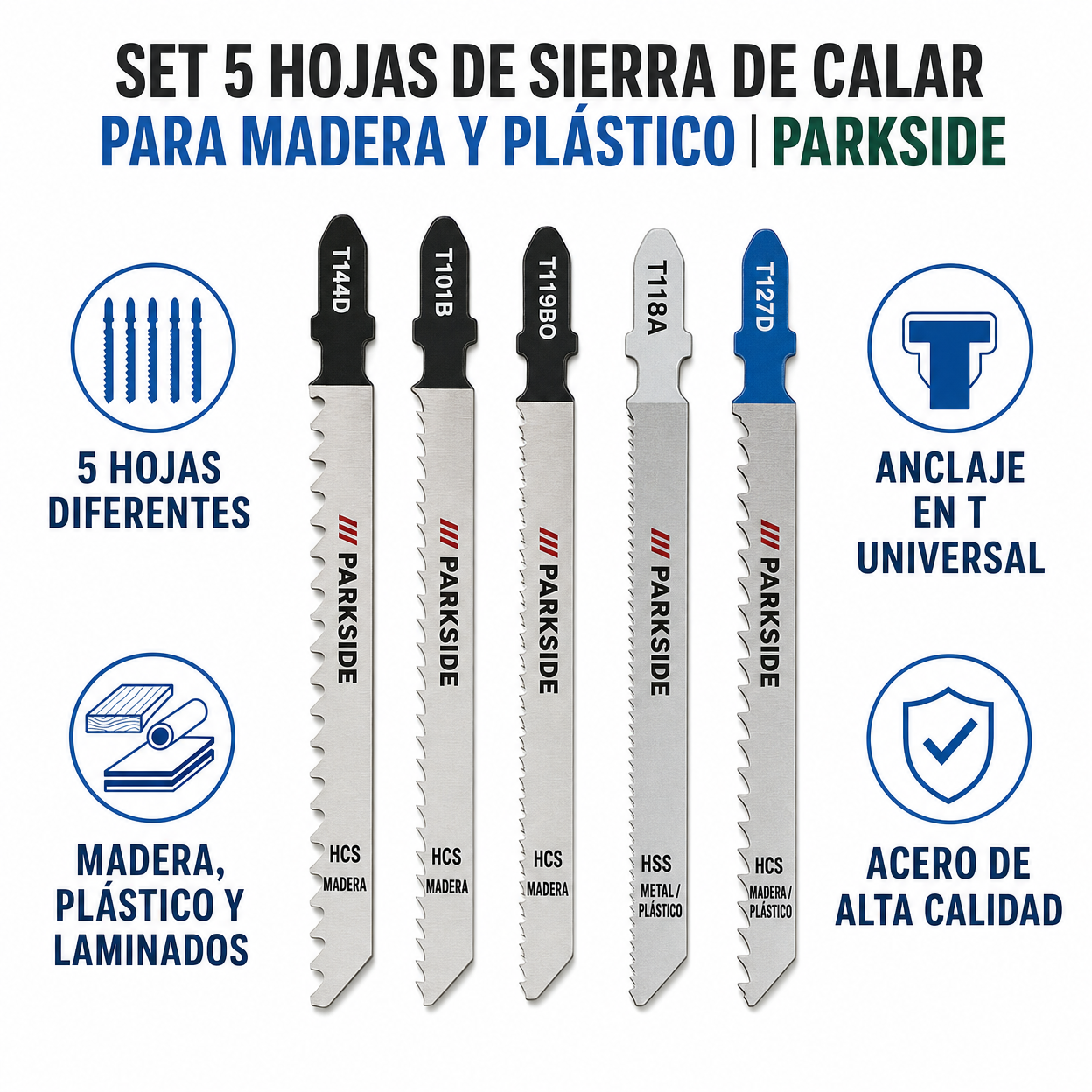 Set 5 Hojas de Sierra de Calar para Madera y Plástico | Parkside