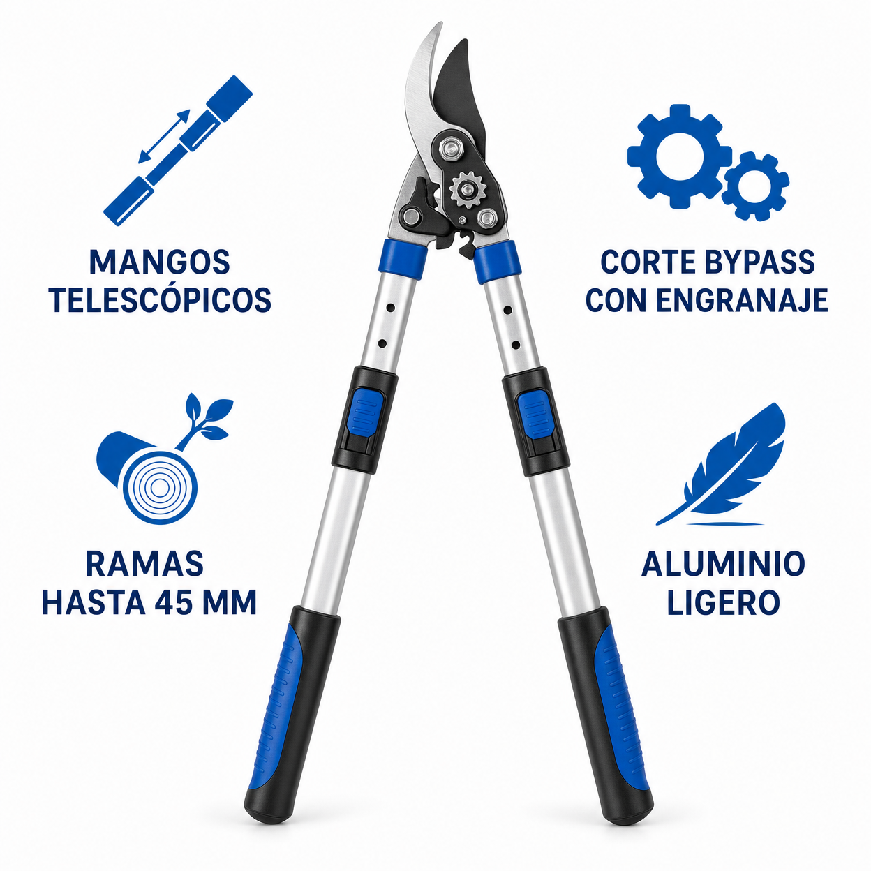 Tijera Cortarramas Telescópica Bypass con Mangos de Aluminio