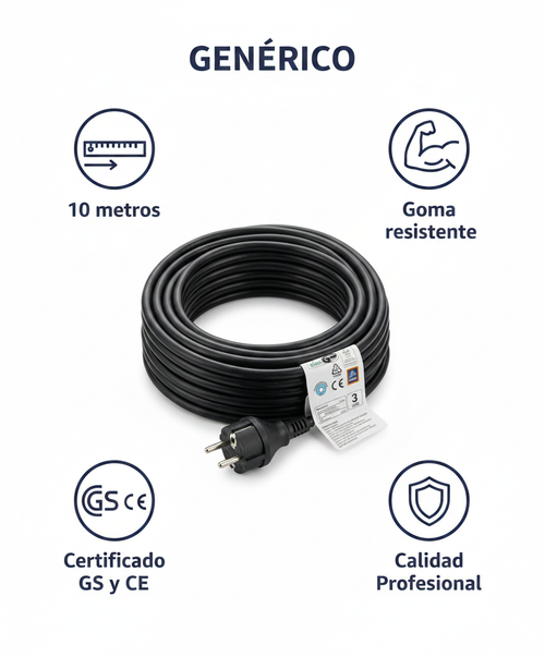 Cable Alargador Eléctrico Exterior 10m Negro IP44 Certificado GS/CE