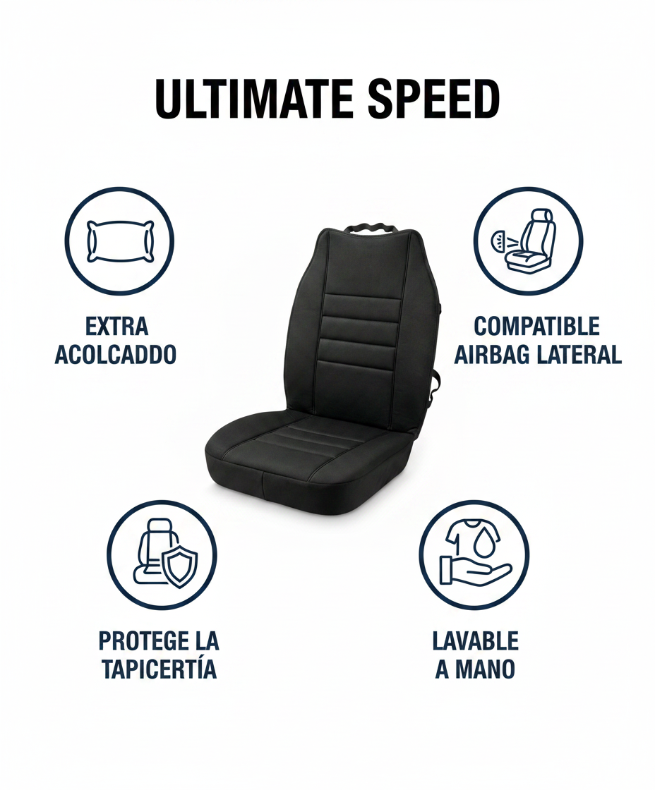 Funda Asiento Coche Acolchada Negra Compatible Airbag TÜV | Ultimate Speed