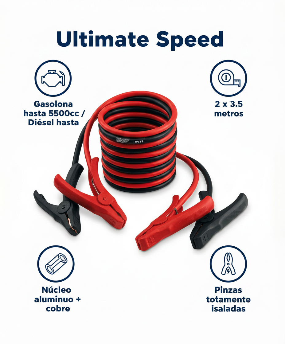 Cables de Arranque Type 25 Gasolina 5500cc Diésel 3000cc 2x3.5m | Ultimate Speed
