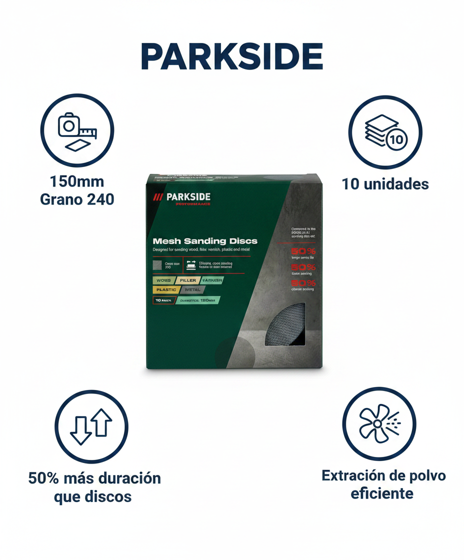 Discos de Lija Malla 150mm Grano 240 Pack 10 Uds | Parkside Performance