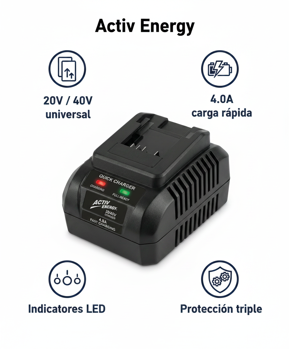 Cargador Rápido 20/40V 4.0A para Baterías Li-Ion | Activ Energy