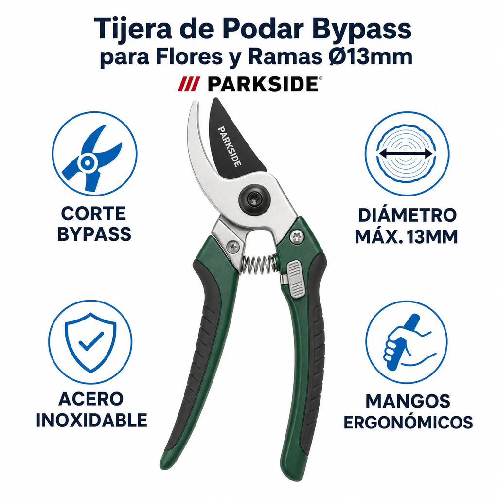 Tijera de Podar Bypass para Flores y Ramas Ø13mm | Parkside