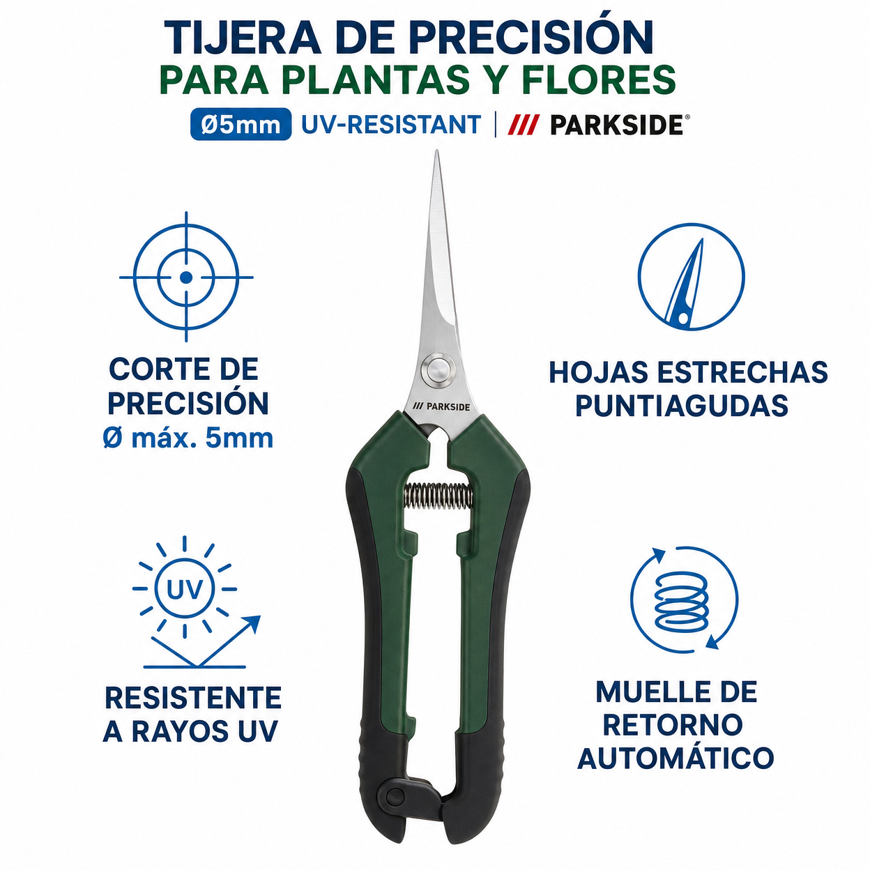 Tijera de Precisión para Plantas y Flores Ø5mm UV-Resistant | Parkside