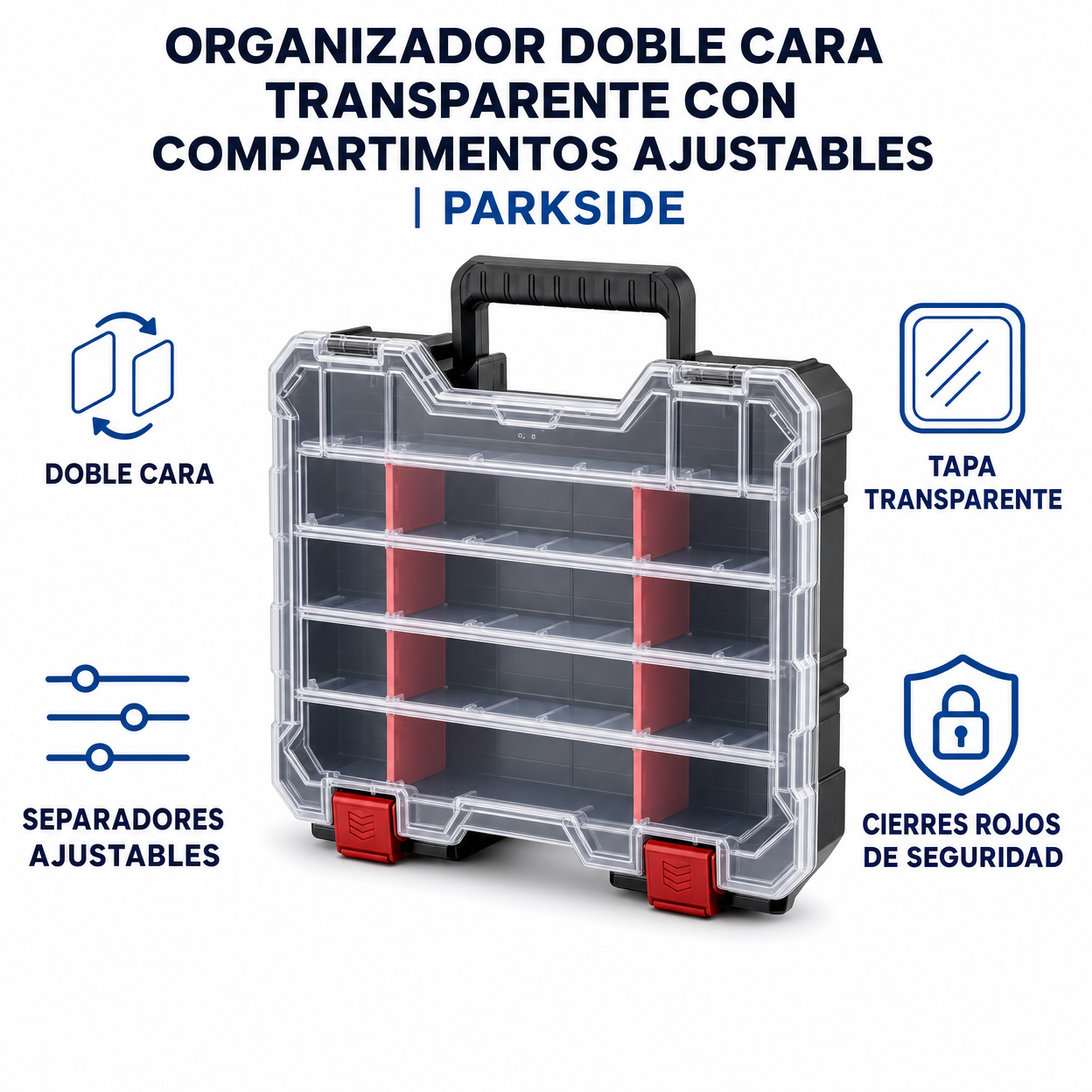 Organizador Doble Cara Transparente con Compartimentos Ajustables | Parkside