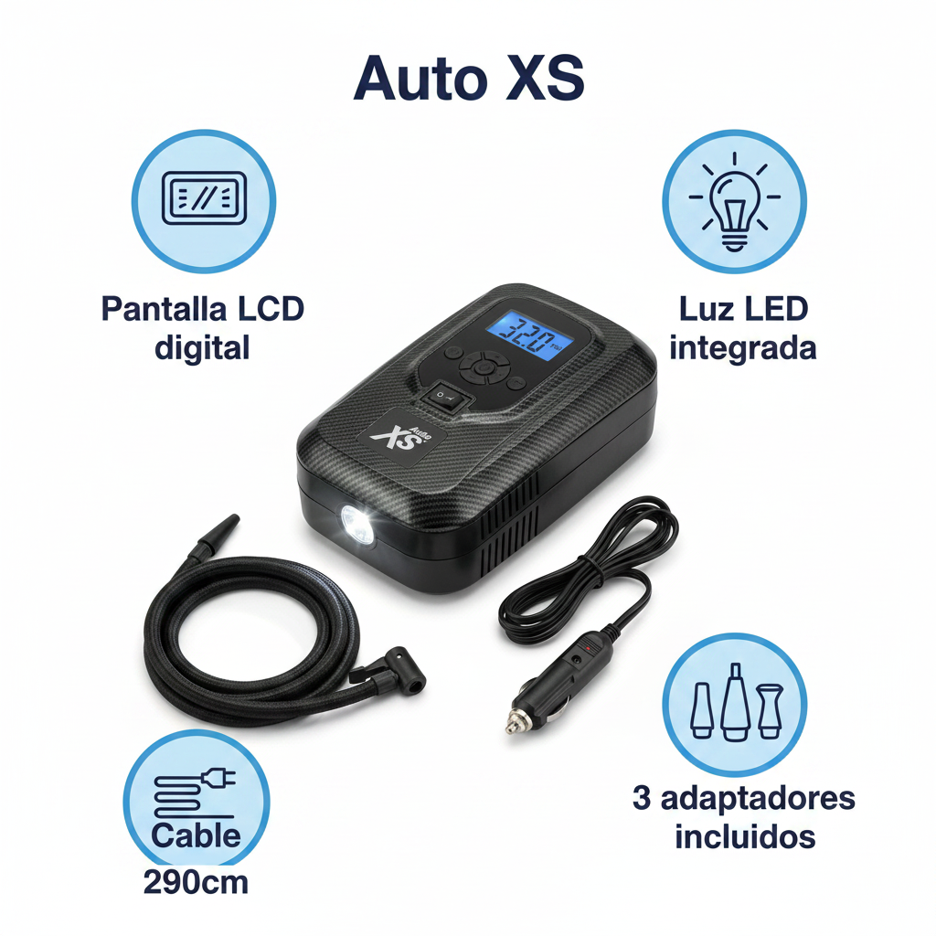 Compresor de Aire Portátil Digital con Luz LED 12V | Auto XS