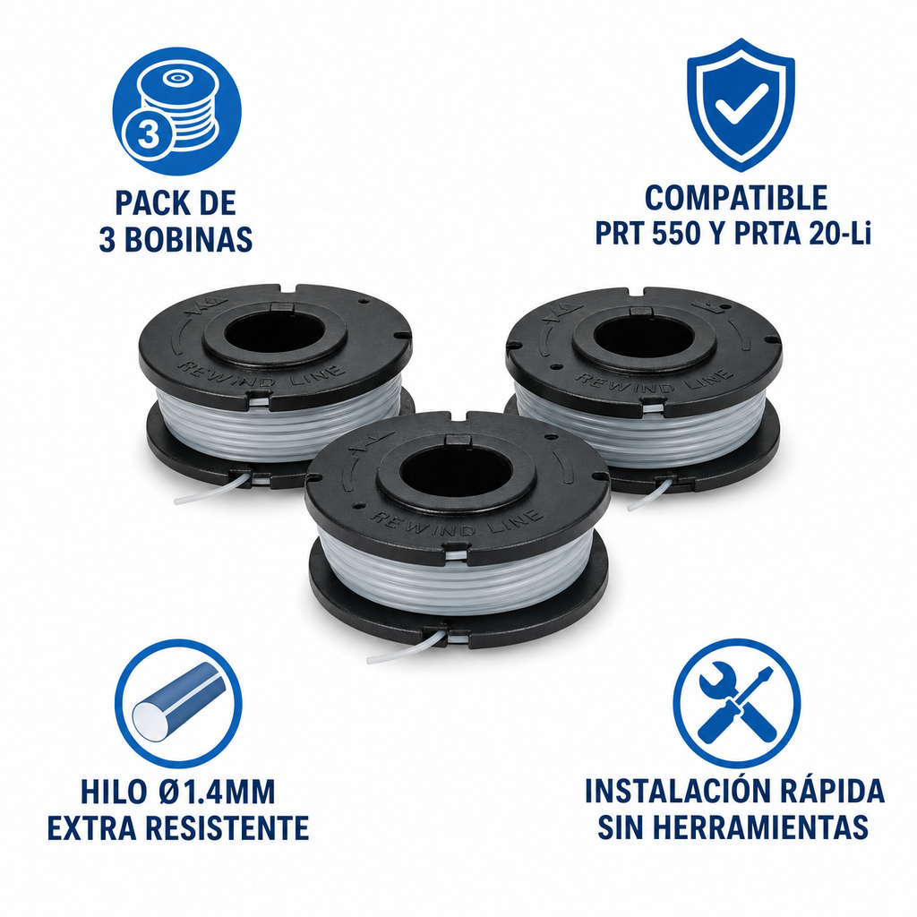Pack 3 Bobinas de Repuesto para Desbrozadora PRTS 5 A1 | Parkside