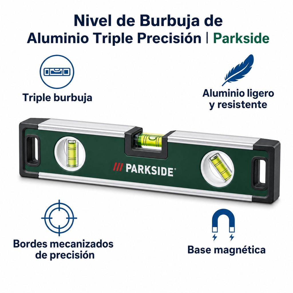 Nivel de Burbuja de Aluminio Triple Precisión | Parkside