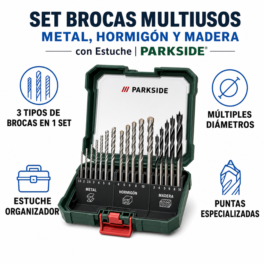 Set Brocas Multiusos Metal, Hormigón y Madera con Estuche | Parkside