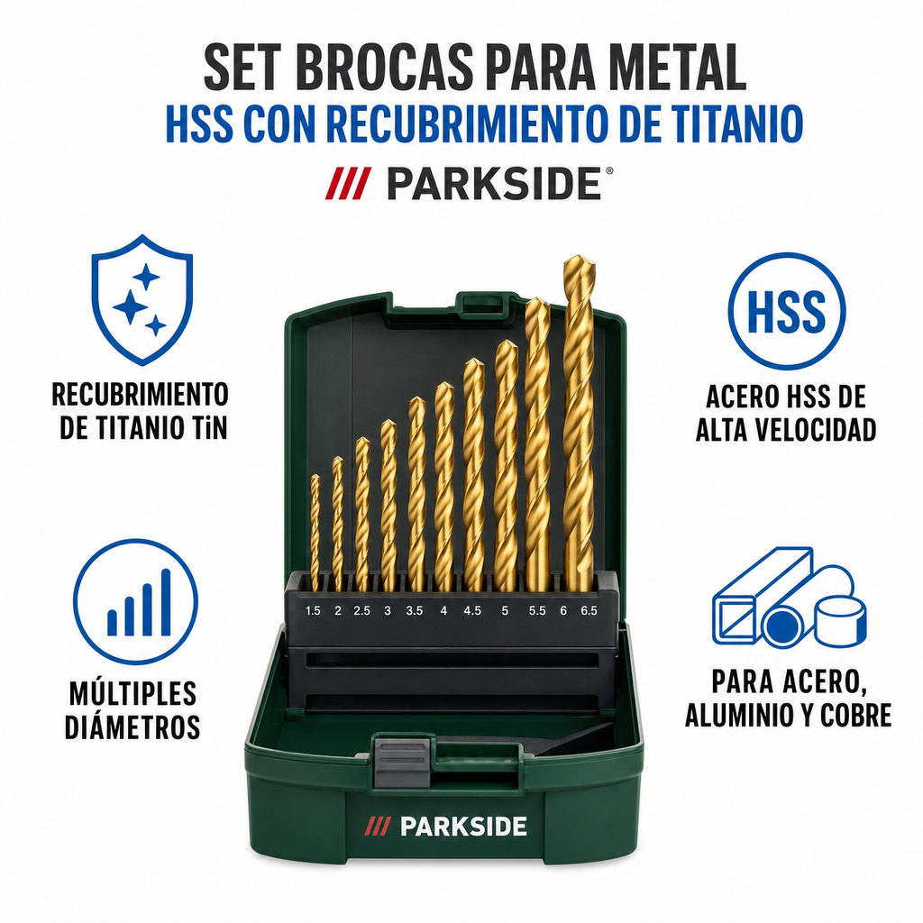 Set Brocas para Metal HSS con Recubrimiento de Titanio | Parkside