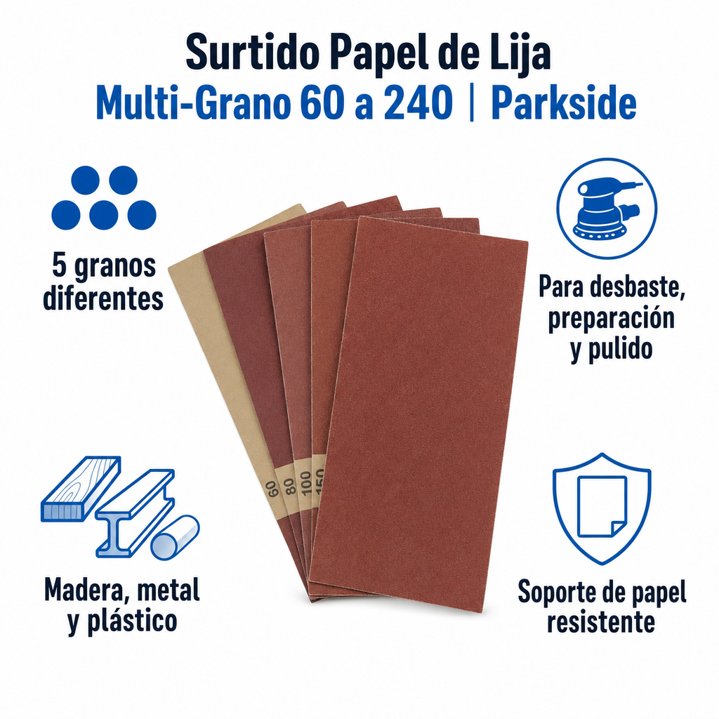 Surtido Papel de Lija Multi-Grano 60 a 240 | Parkside