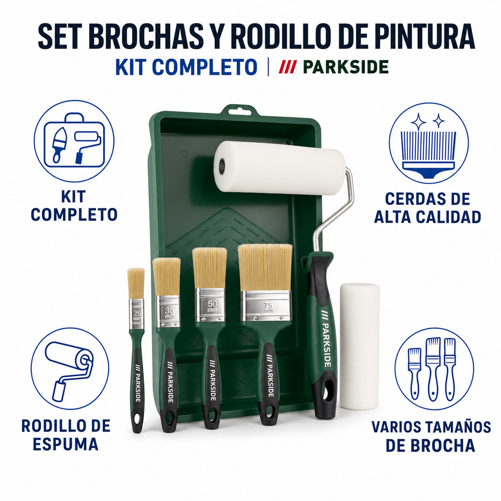 Set Brochas y Rodillo de Pintura Kit Completo | Parkside