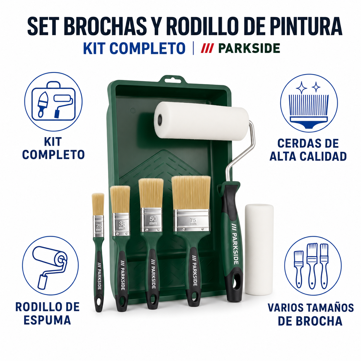 Set Brochas y Rodillo de Pintura Kit Completo | Parkside