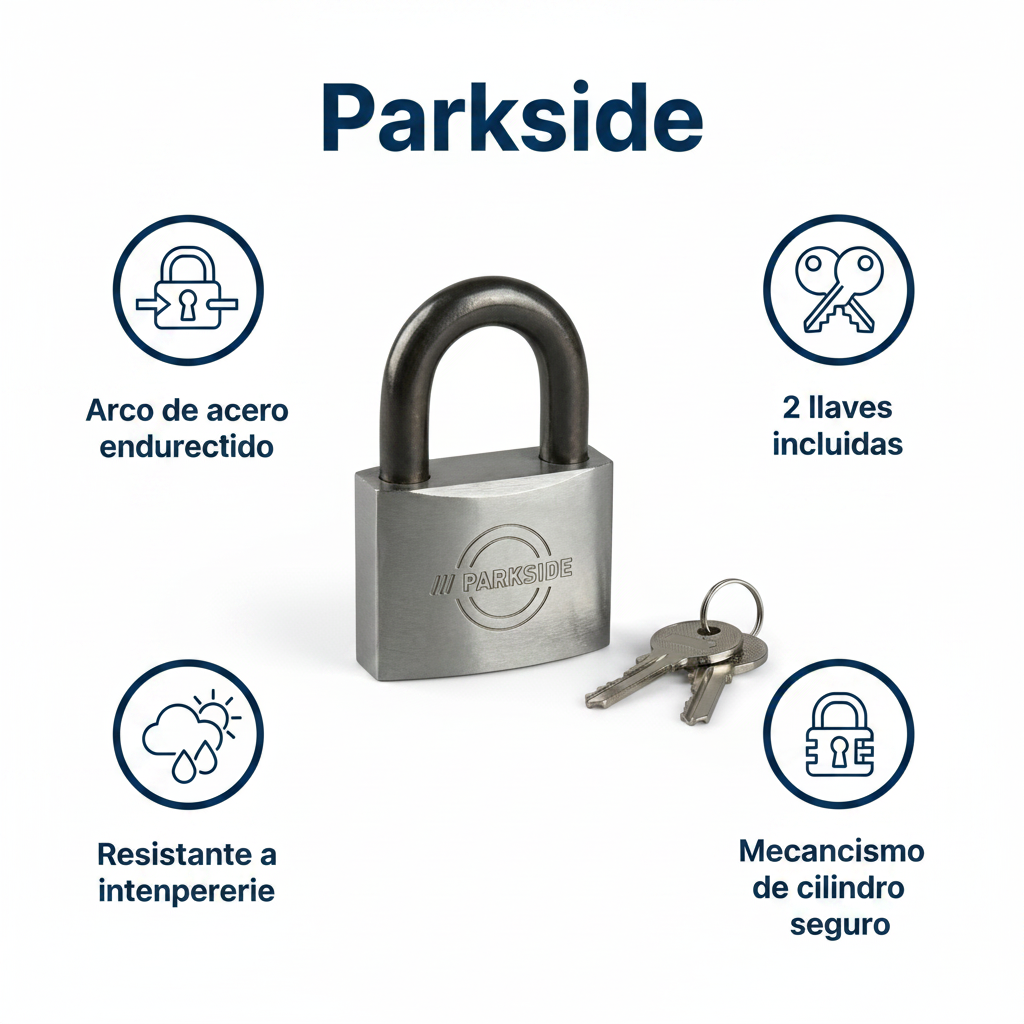 Candado de Seguridad Acero Endurecido con 2 Llaves | Parkside