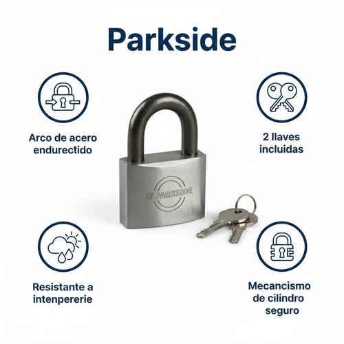 Candado de Seguridad Acero Endurecido con 2 Llaves | Parkside