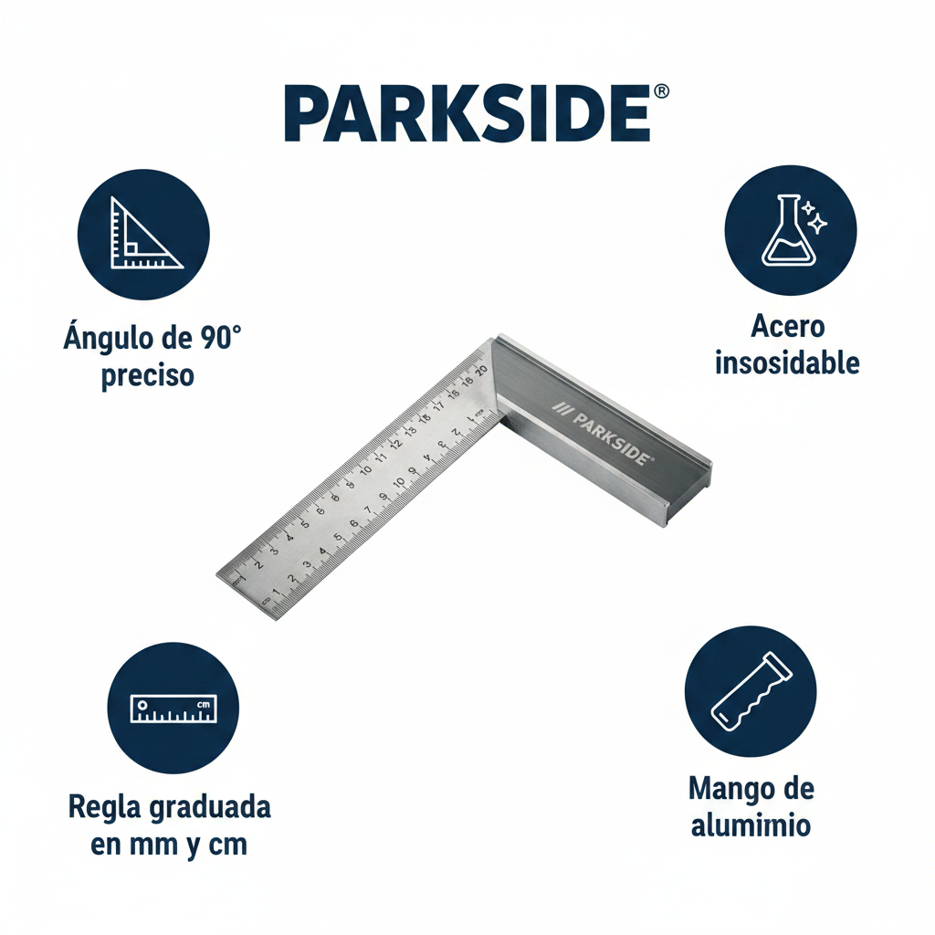 Escuadra de Carpintero Metálica Acero Inoxidable con Regla | Parkside