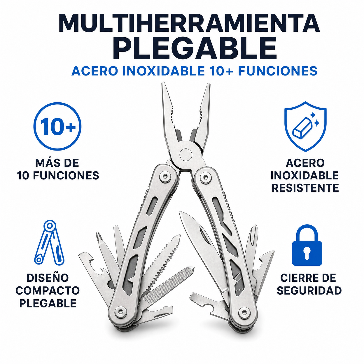 Multiherramienta Plegable Acero Inoxidable 10+ Funciones
